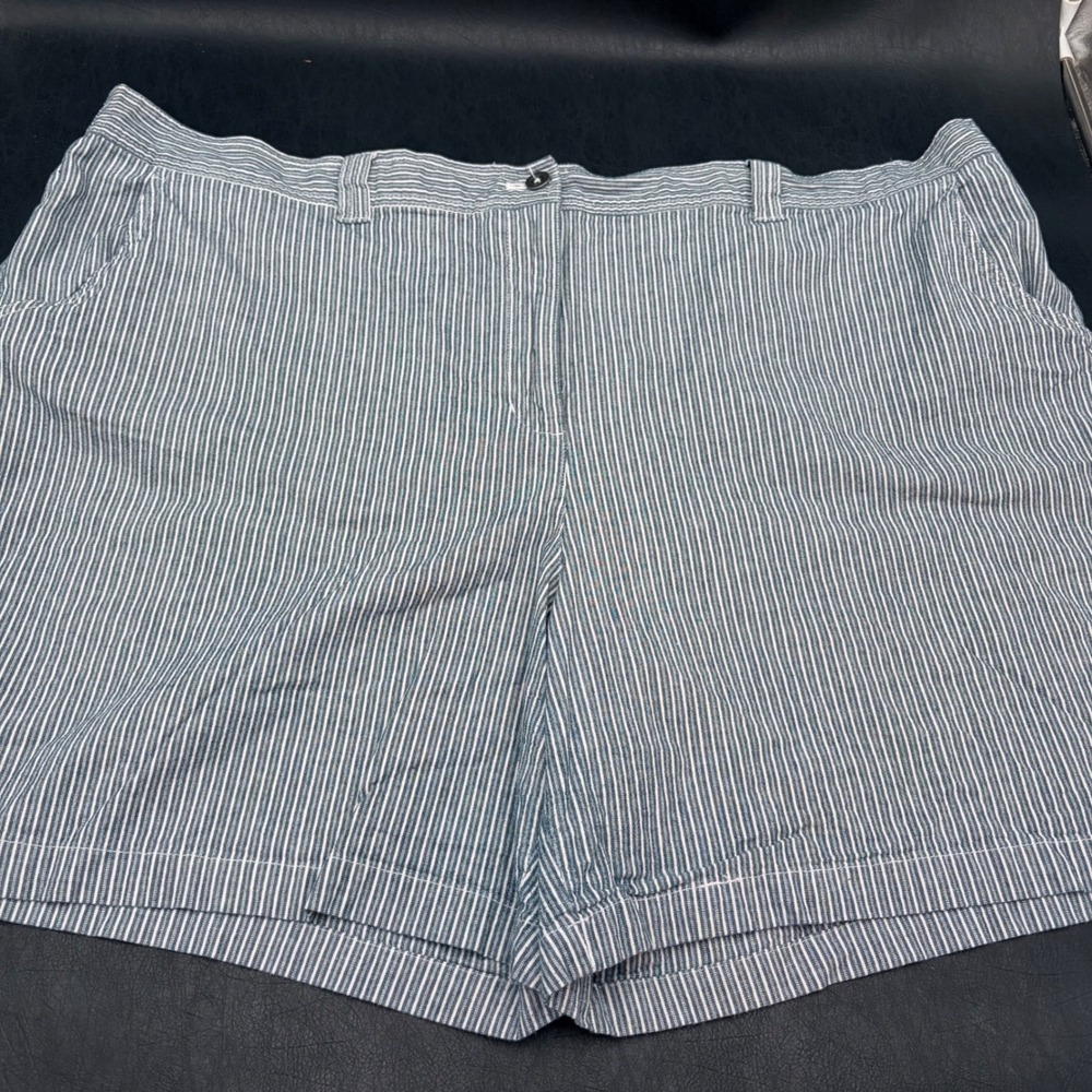 Laura Scott Blue White Striped Plus Size Shorts 24/26W Cotton Stretch Casual